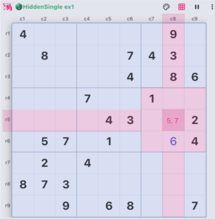 Placeholder for the example 01 — a number has one possible location in a house example puzzle screenshot