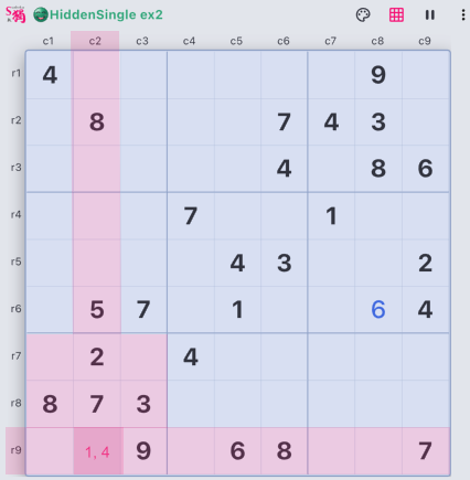 Placeholder for the example 02 — cross-hatching for a Hidden Single example puzzle screenshot