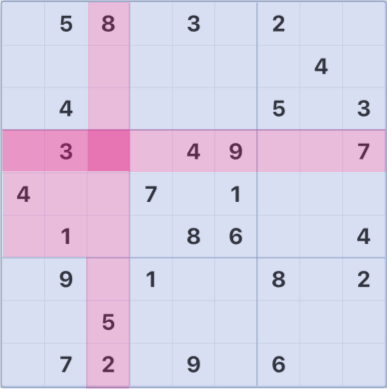 Sudoku grid showing the structure of rows, columns, and 3×3 boxes